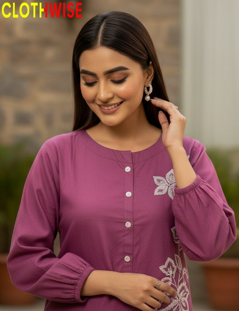 Trendy cotton co-ord set with embroidery detailing