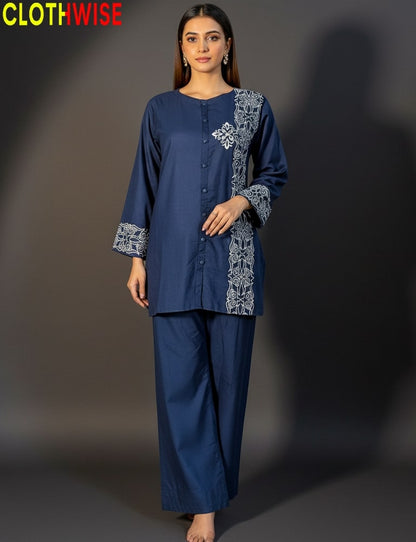Navy Blue Embroidered Co-ord Set for Women – Clothwise