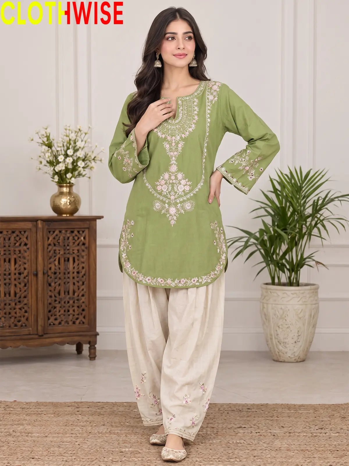 Zeenat - Embroidered Cotton Kurta & Salwar 2-Piece Suit