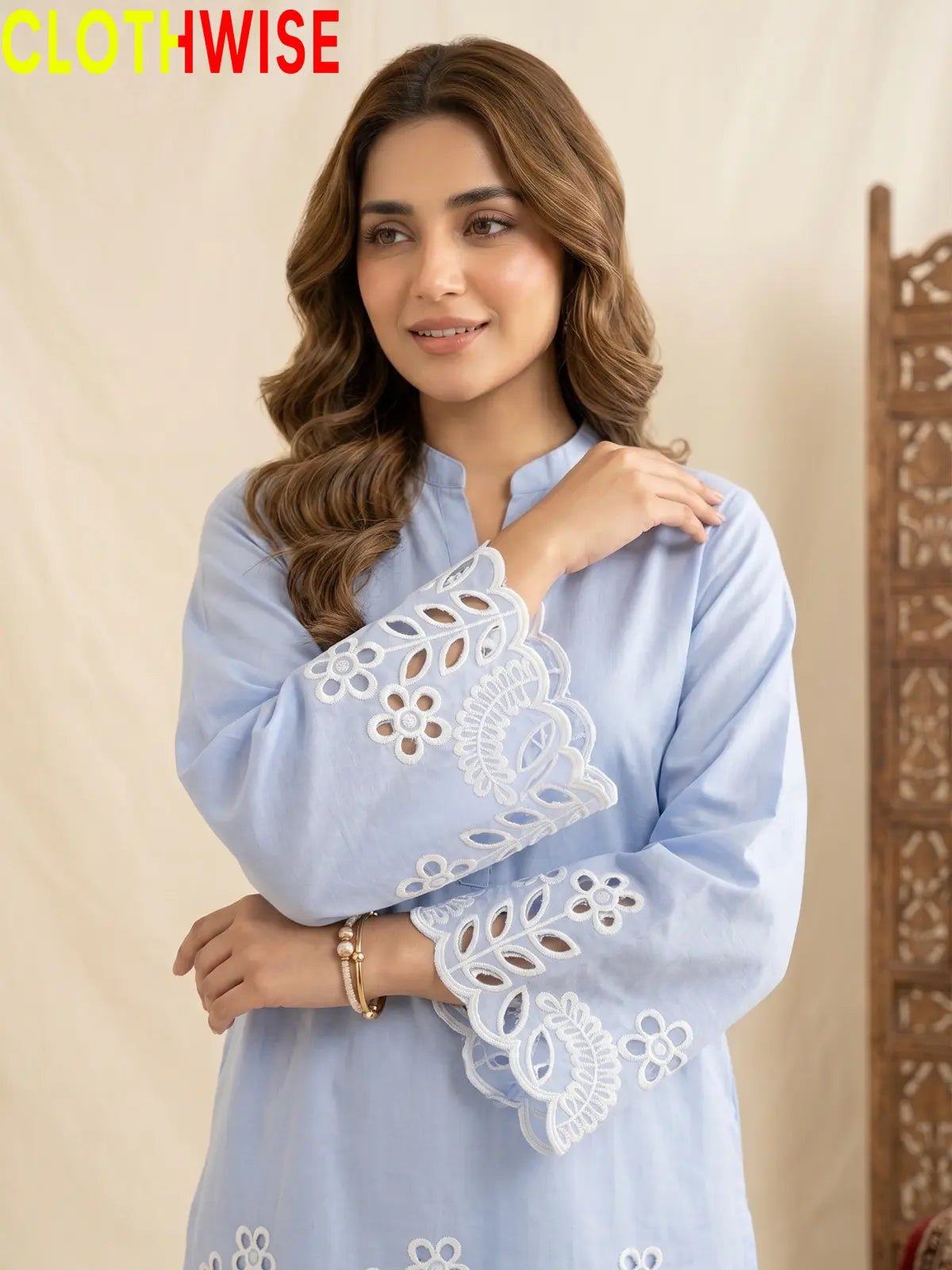 Flora Reign Pastel Blue - 2 Pc Embroidered Cotton Co-ord Suit - Pakistani Women Pret | CLOTHWISE