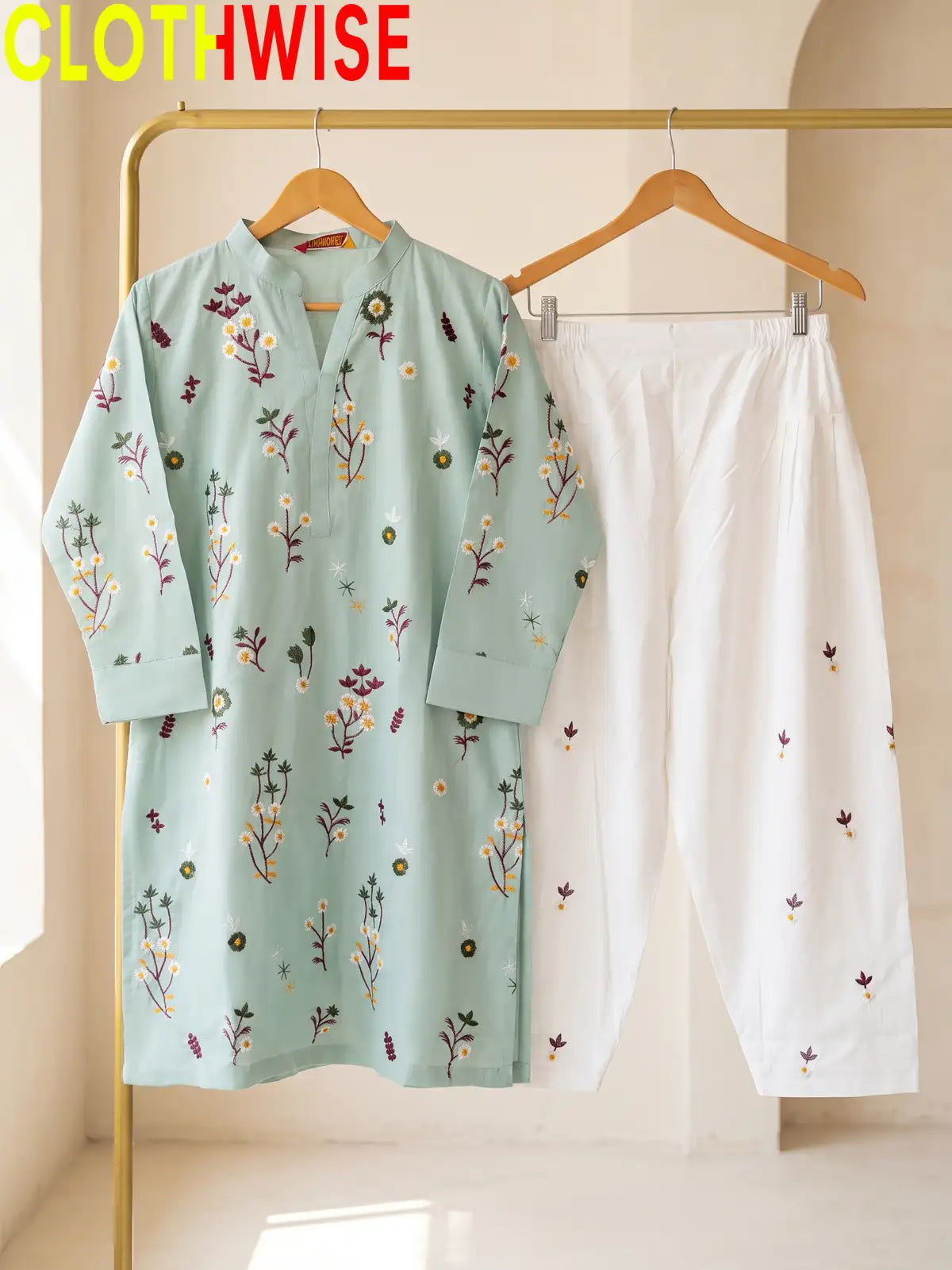 Nargiz - Embroidered Daisy Floral Cotton Kurta with Palazzo | 2-Piece Suit