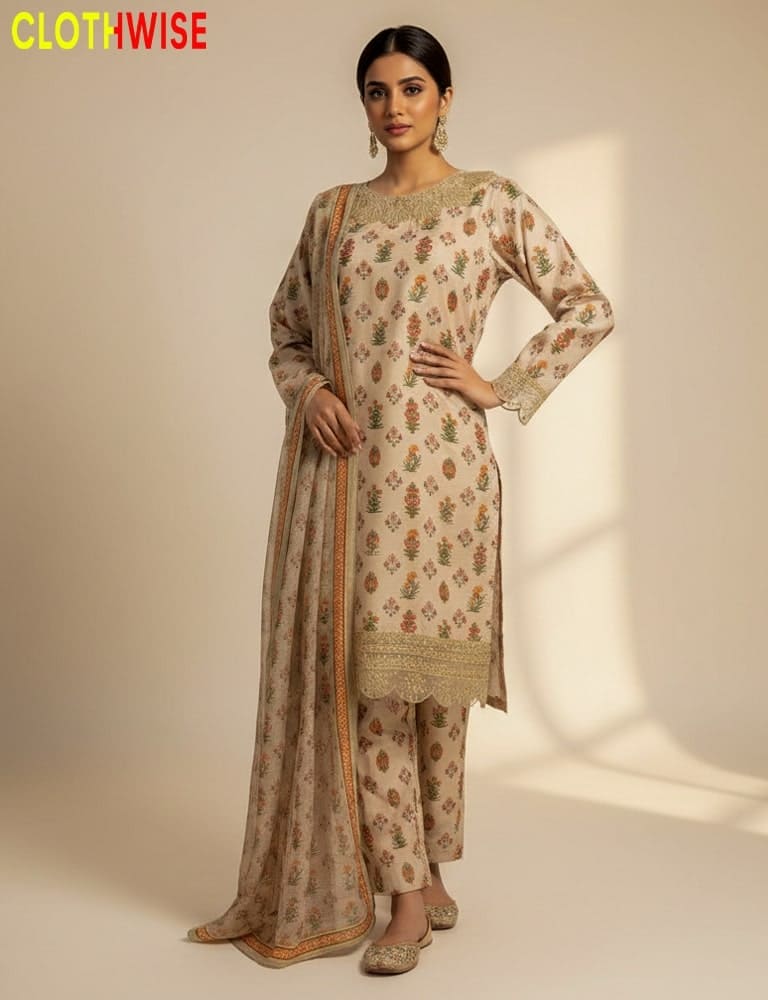 Nazakat – Printed Embroidered Skin Slub Lawn 3-Pcs by CLOTHWISE