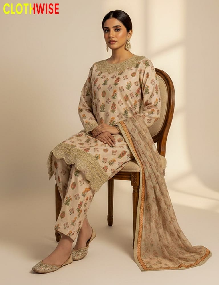 Nazakat – Printed Embroidered Skin Slub Lawn 3-Pcs by CLOTHWISE