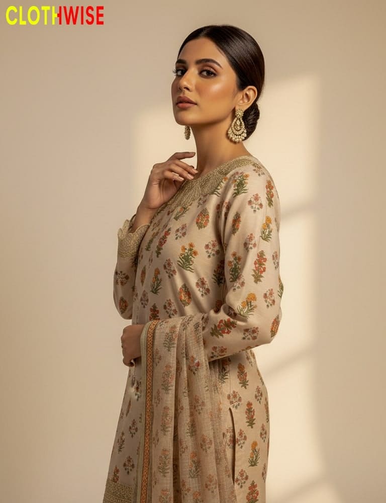 Nazakat – Printed Embroidered Skin Slub Lawn 3-Pcs by CLOTHWISE