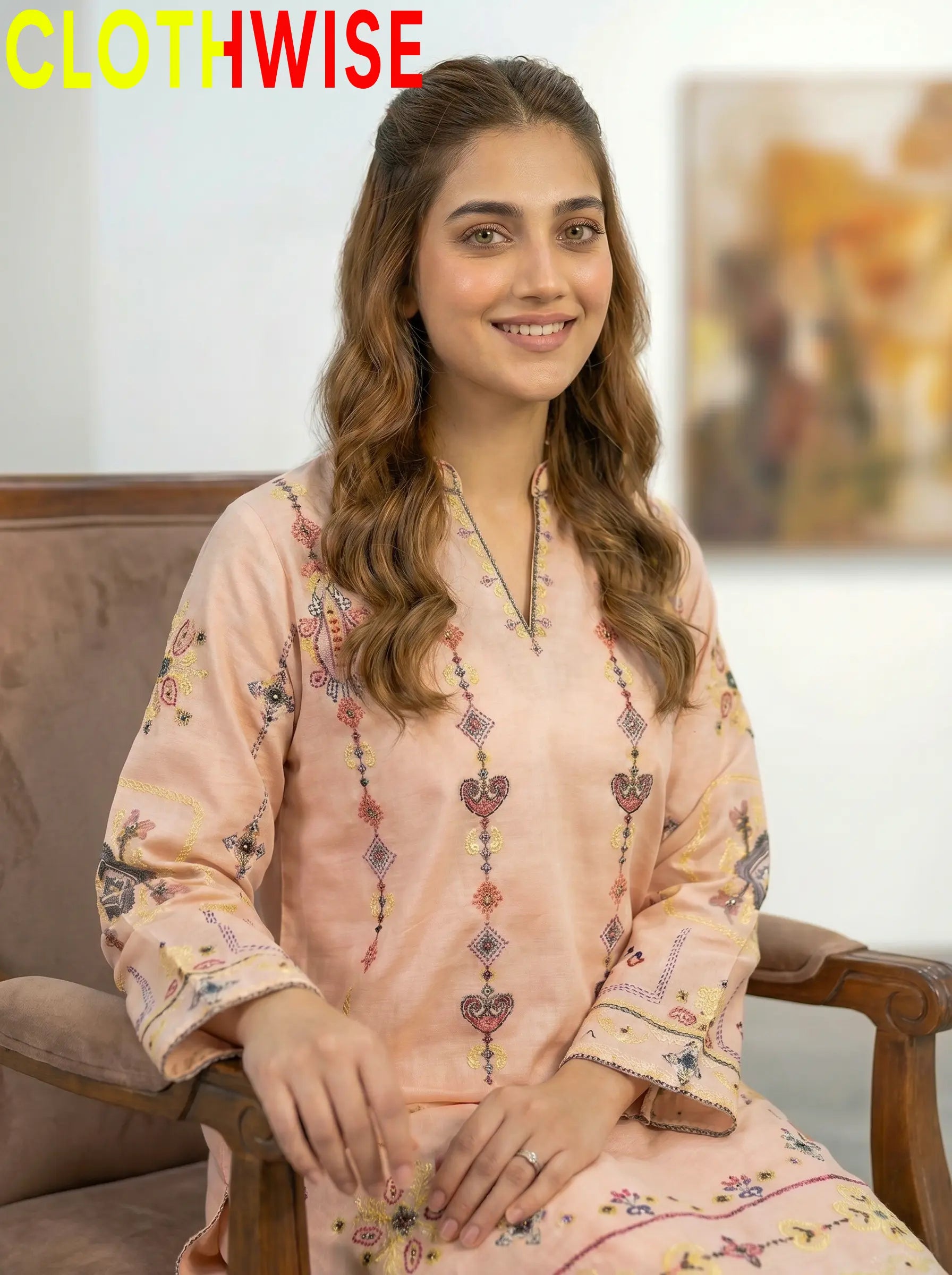 Taana Baana Peach Co-ord Set – Close-Up Detail View