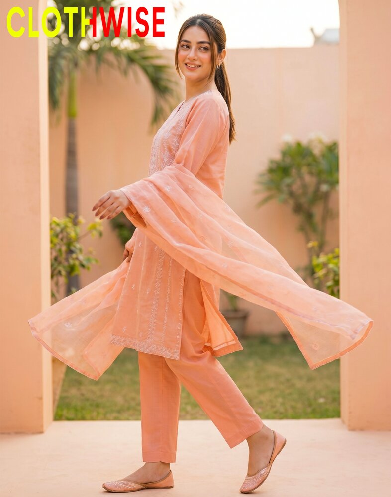 Ornate – Soft Peach Embroidered 3-Piece Lawn Suit with Chiffon Dupatta