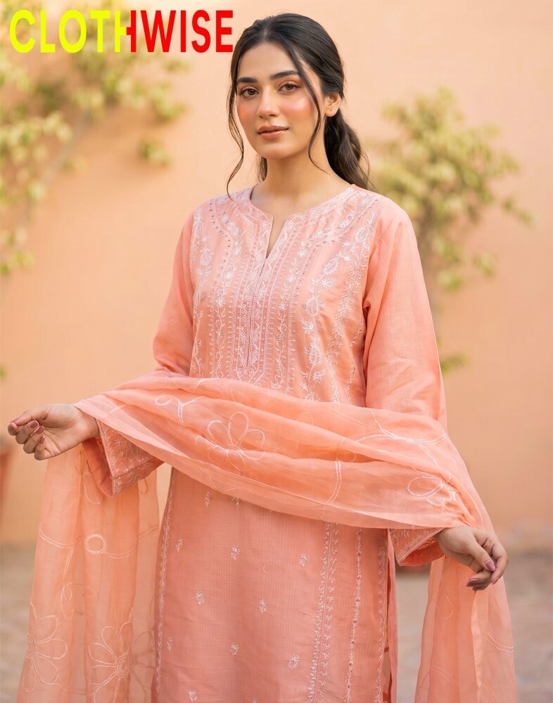 Ornate – Soft Peach Embroidered 3-Piece Lawn Suit with Chiffon Dupatta