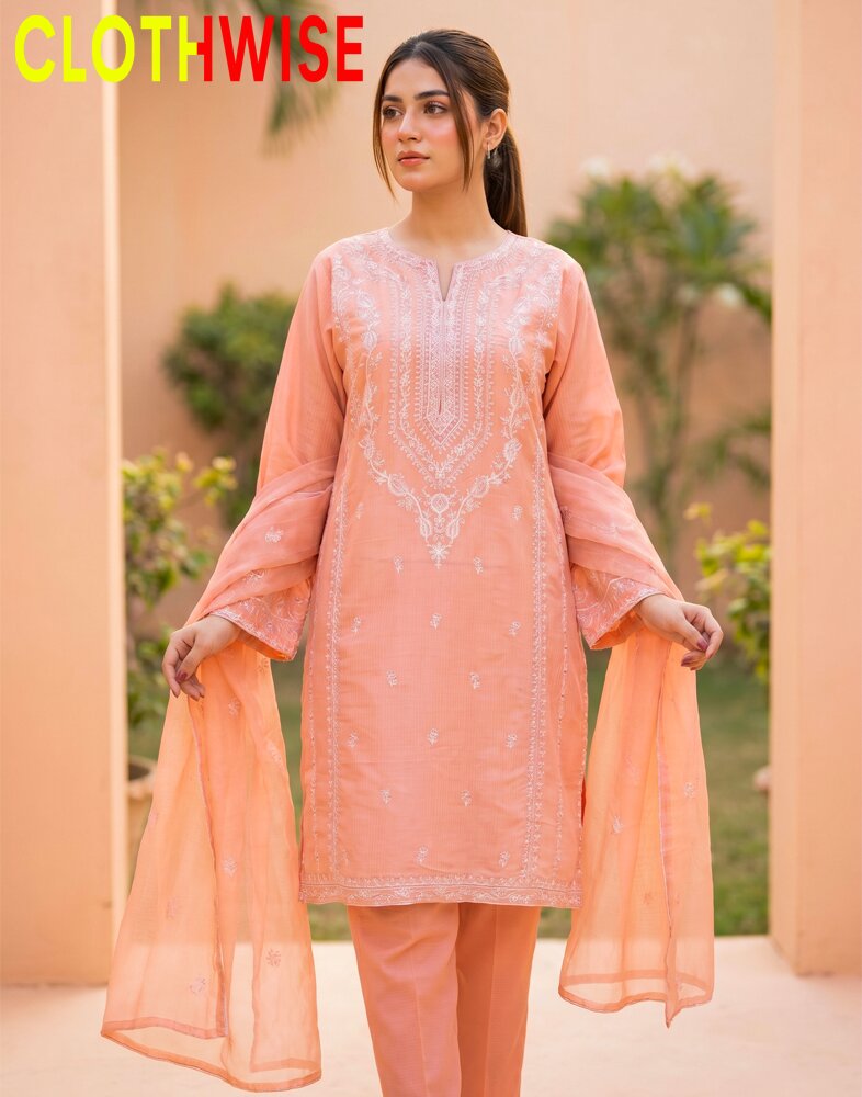 Ornate – Soft Peach Embroidered 3-Piece Lawn Suit with Chiffon Dupatta