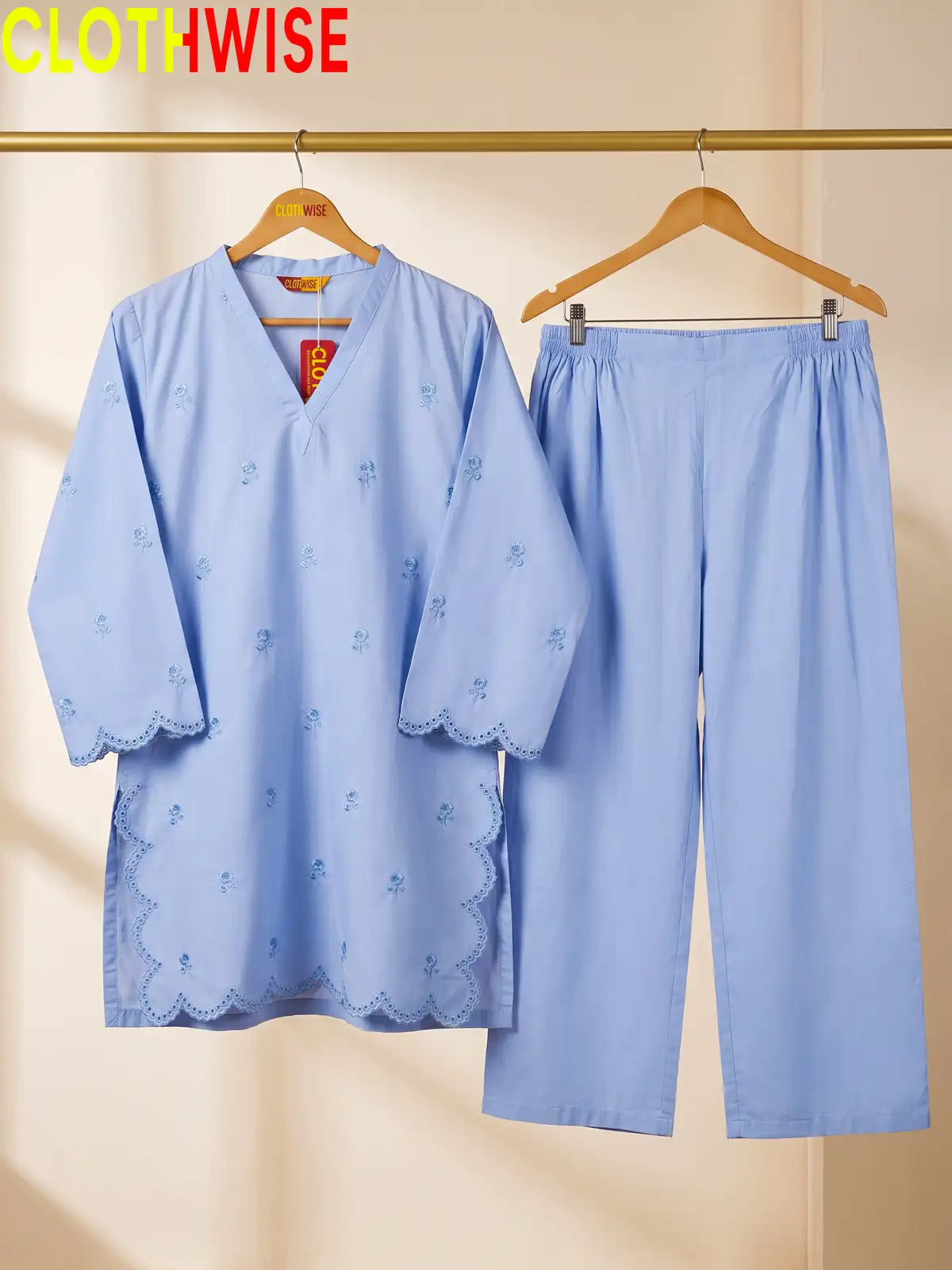 Mehr Periwinkle embroidered 2-piece cotton suit - hanger view