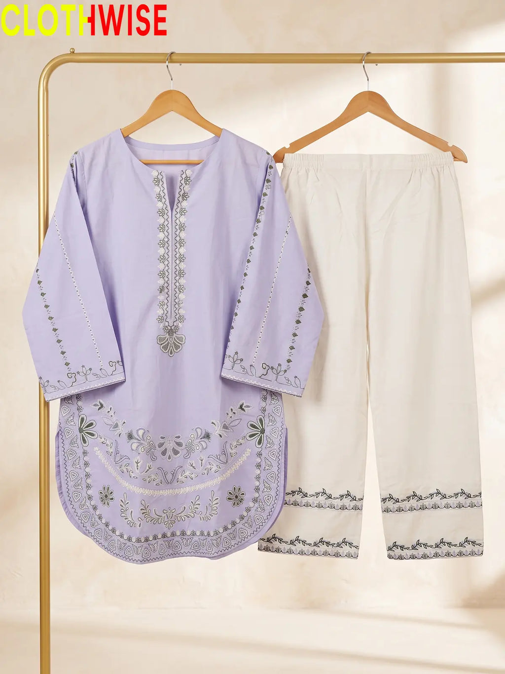 Naqsh Periwinkle embroidered 2-piece cotton suit - on hanger