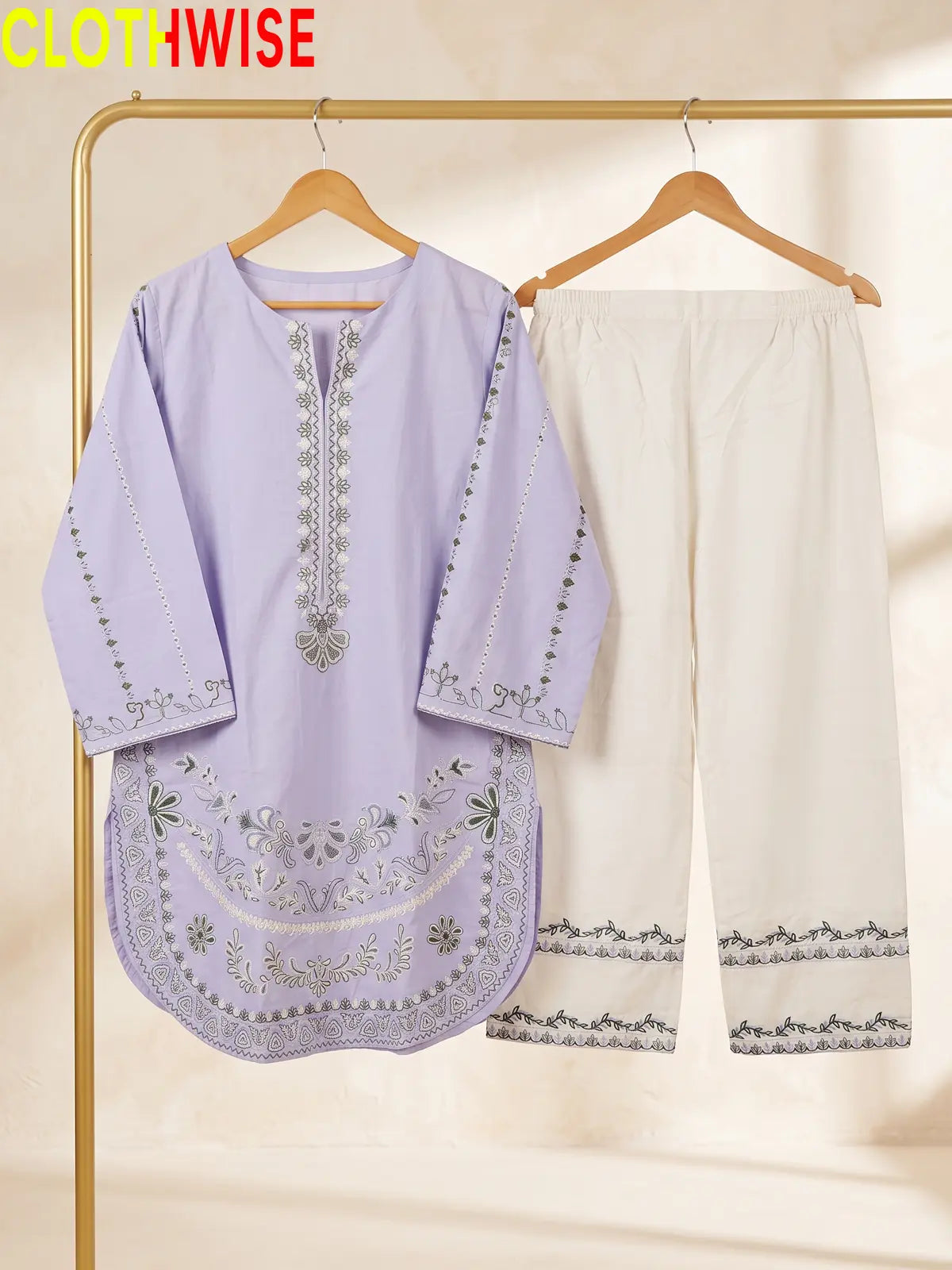 Naqsh Periwinkle embroidered 2-piece cotton suit - on hanger