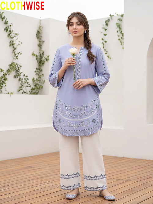 Naqsh Periwinkle embroidered 2-piece cotton suit - standing view
