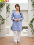 Hoor Periwinkle embroidered cotton suit standing view - CLOTHWISE