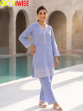 Periwinkle Cross Stitch embroidered cotton suit standing view – CLOTHWISE