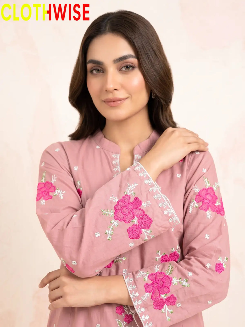 Marias Pink embroidered co-ord set - sleeves closeup - CLOTHWISE