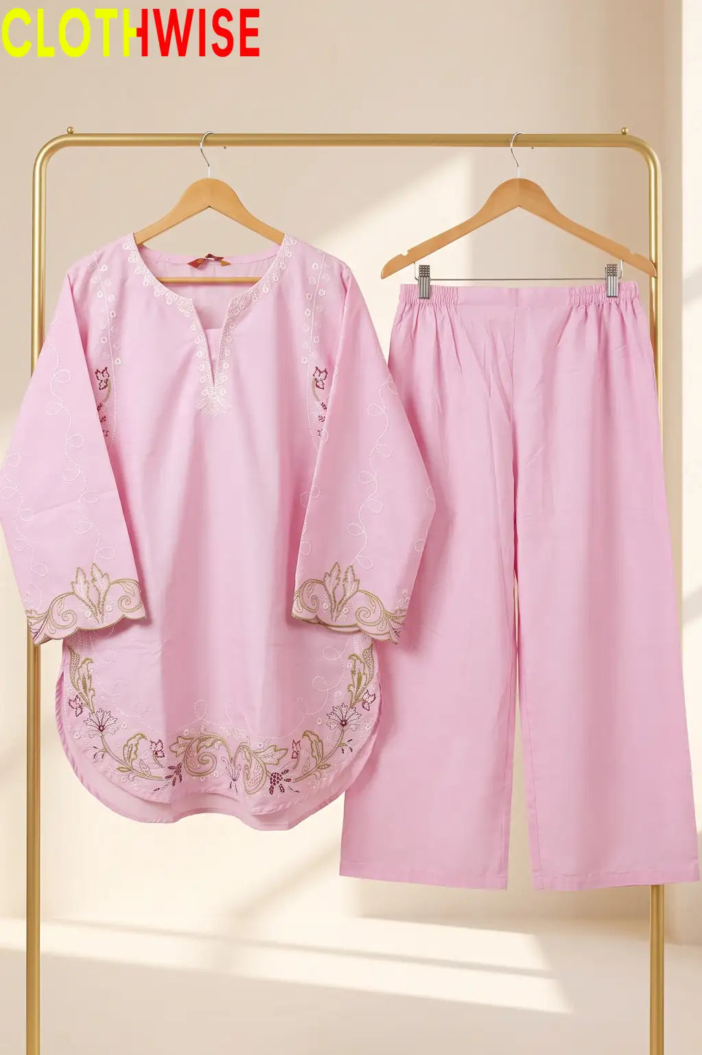 Zarnish Pink 2-piece embroidered suit - on hanger