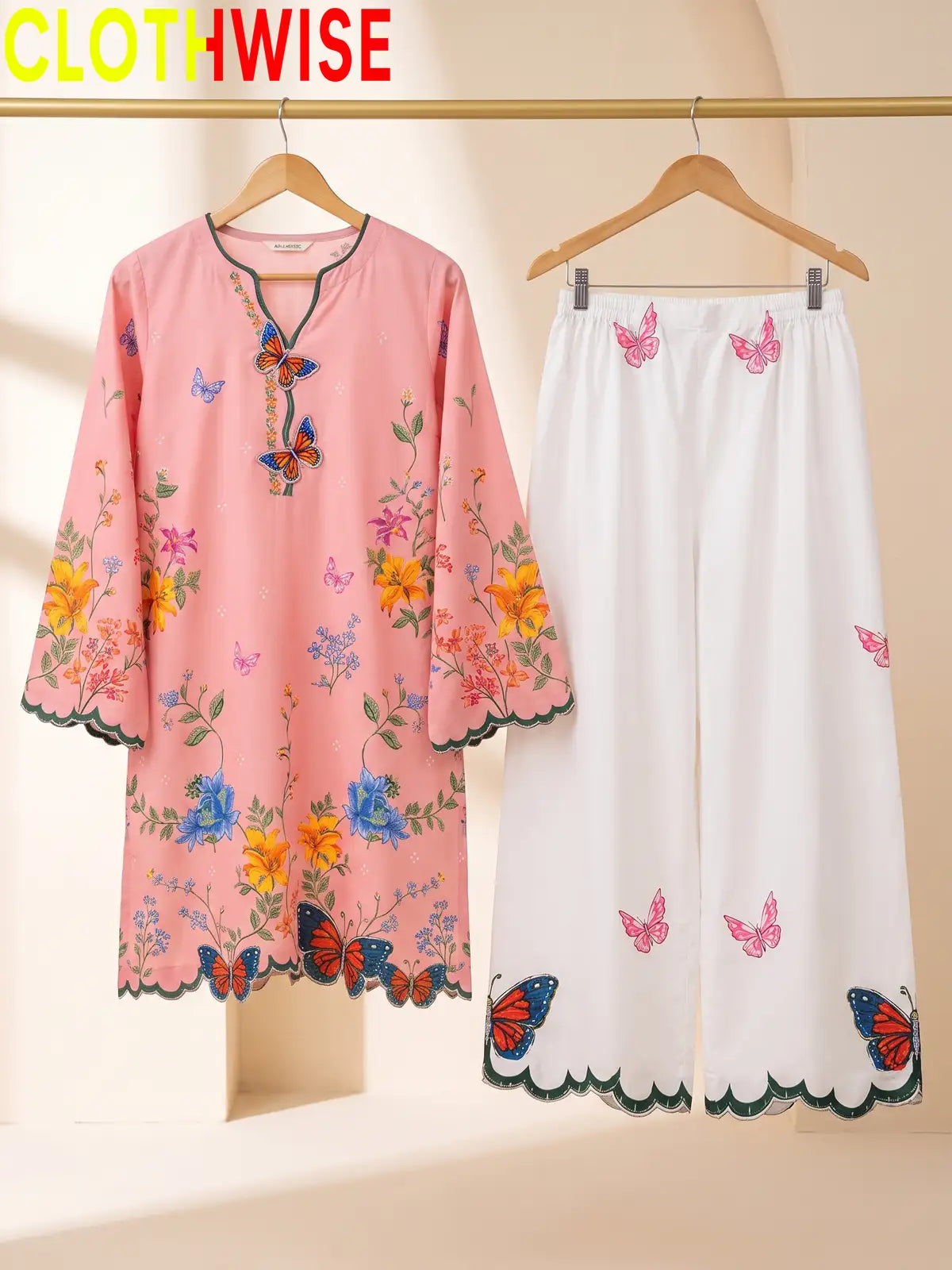 Titli - Floral Poly Lawn 2Pc Suit with Butterfly