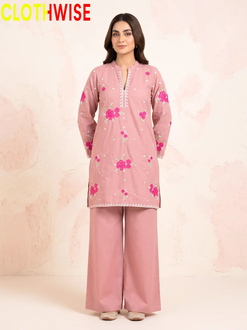Marias Pink embroidered co-ord set - standing - CLOTHWISE