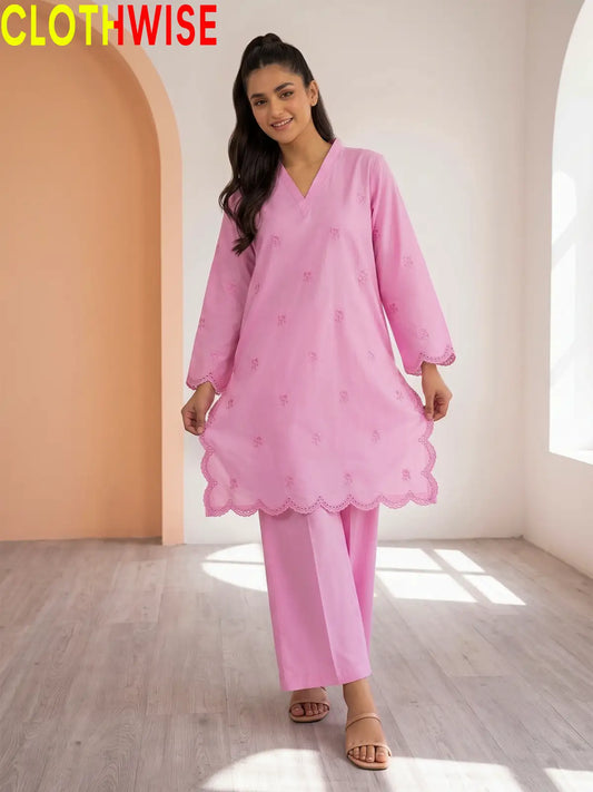 Mehr Pink embroidered 2-piece cotton suit - standing view