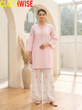 Anaya Pink 2-piece embroidered cotton suit - standing view