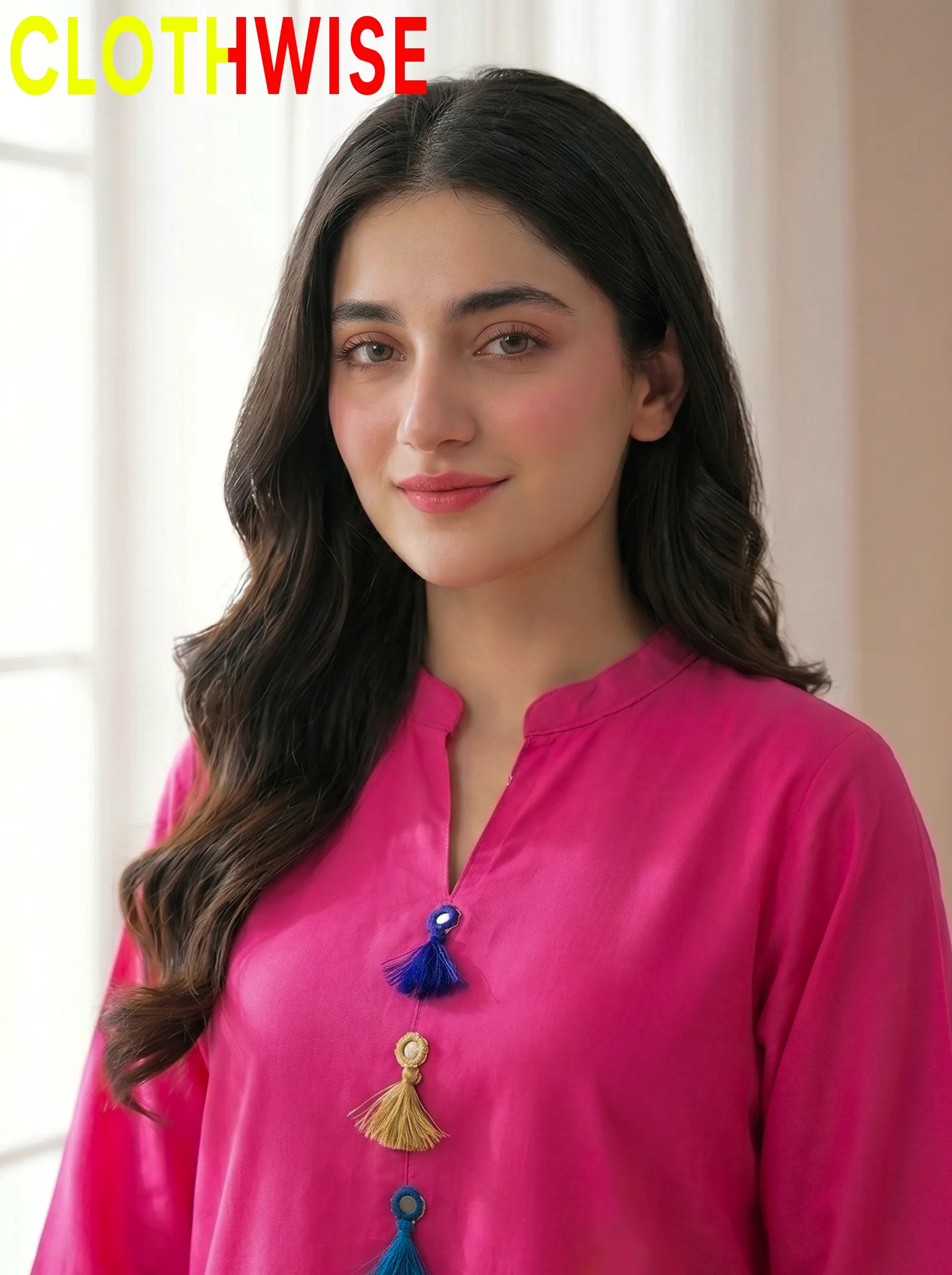 Ethnic Mirror Work - Magenta Pink Co-ord Set with Multicolor Chunri Dupatta - Pakistani Women Pret | CLOTHWISE