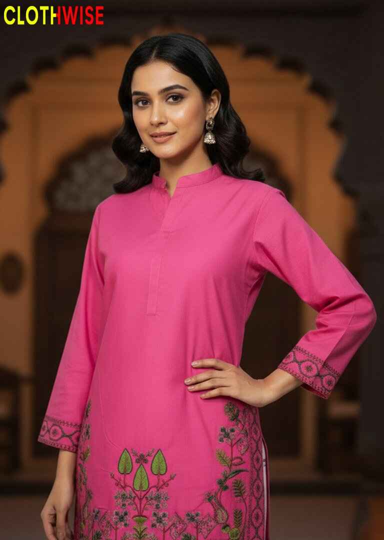 Shajar - Fuchsia Tree Motif Embroidered Cotton 2PC Co-ord Set