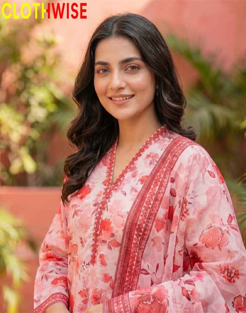 Zinnia Pink - Floral Print Summer Lawn 3PC with Lawn Dupatta