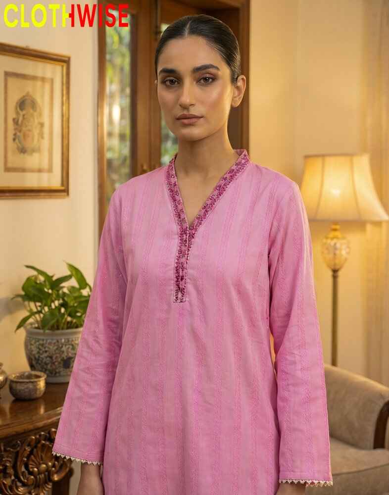 Lumiere – Pink Shirt with White Flapper Pant | 2 Piece Summer Set - Pakistani Women Pret | CLOTHWISE