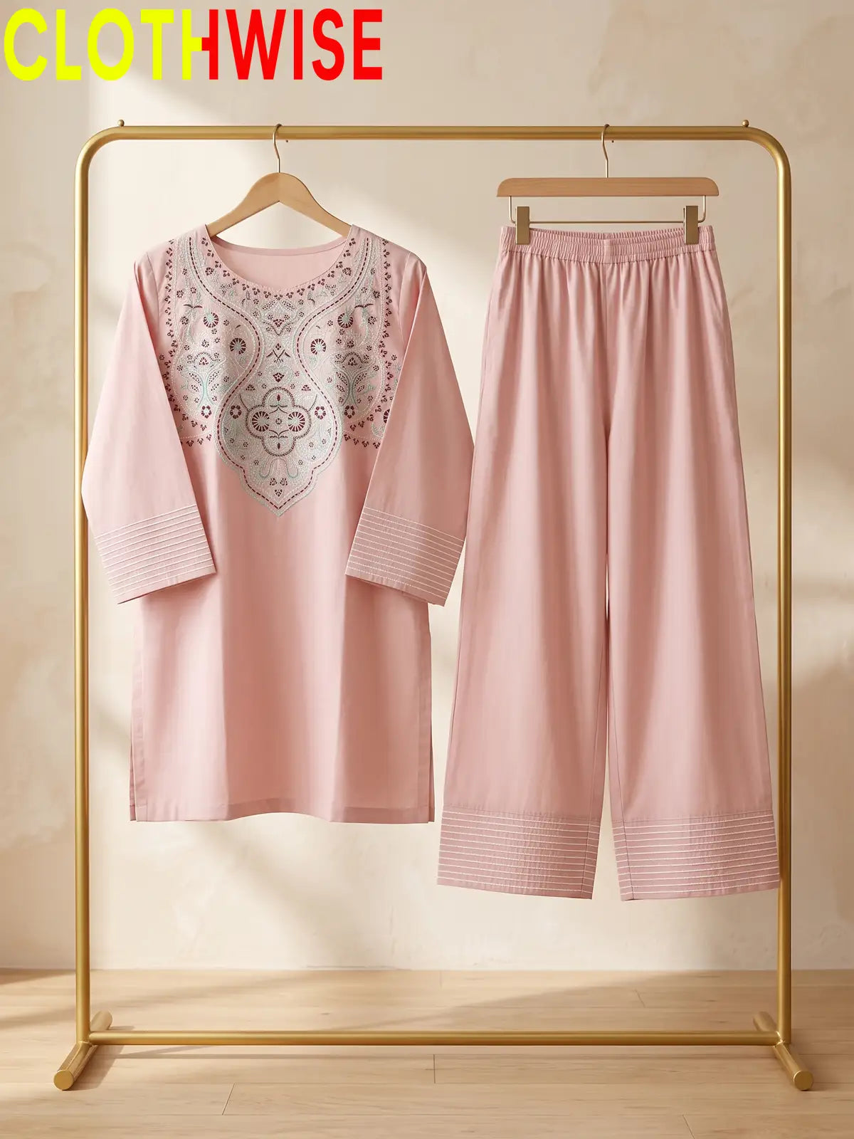 Nisa Embroidered Cotton Co-ord Set for Women | Clothwise