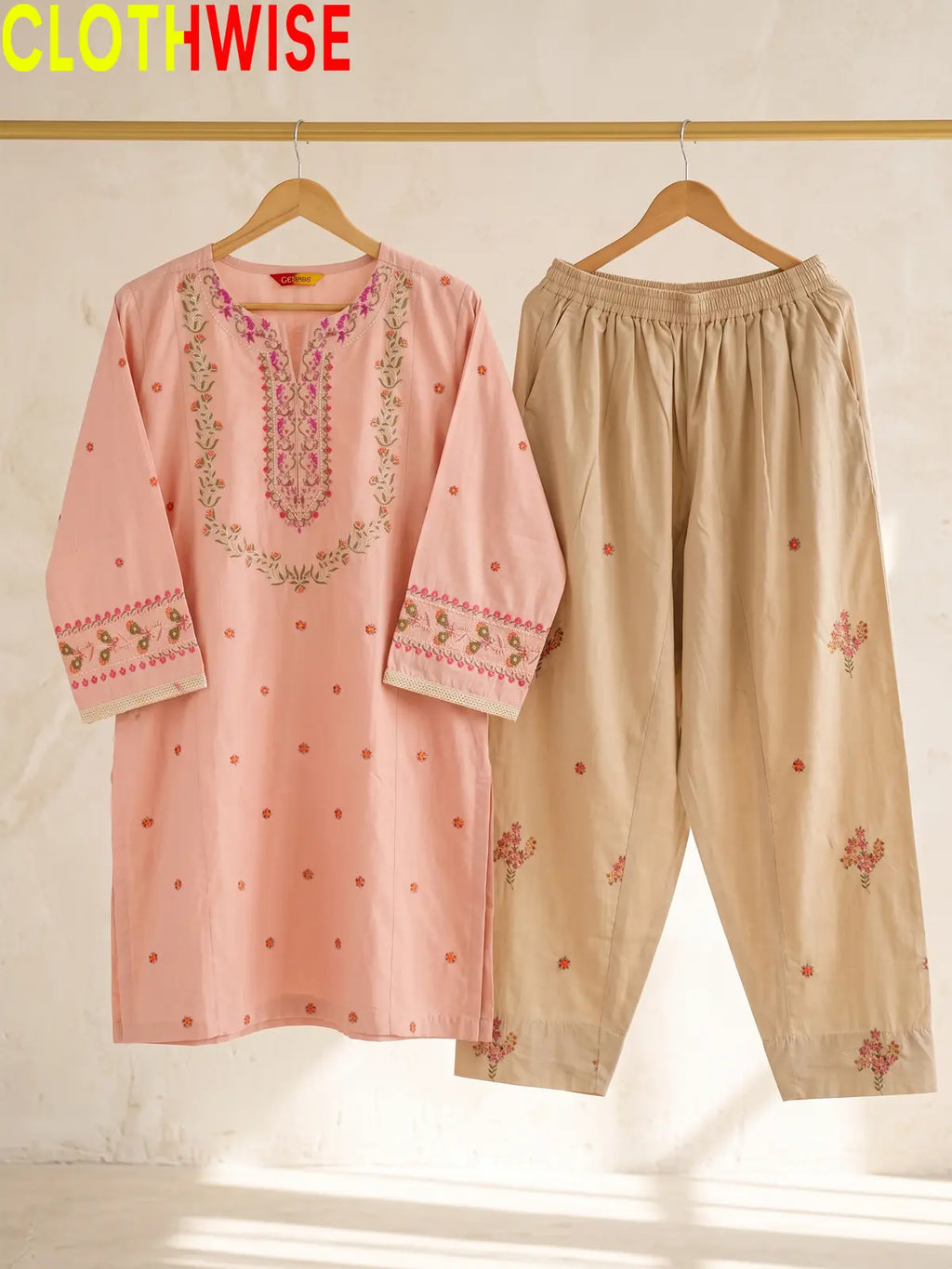 Noor – Embroidered Cotton Kurta with Floral Farshi Shalwar | 2Pc Stitched Suit
