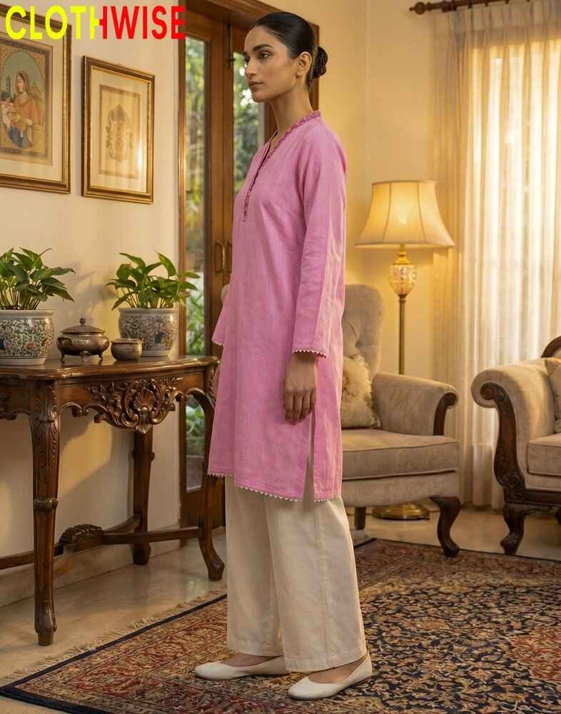 Lumiere – Pink Shirt with White Flapper Pant | 2 Piece Summer Set - Pakistani Women Pret | CLOTHWISE