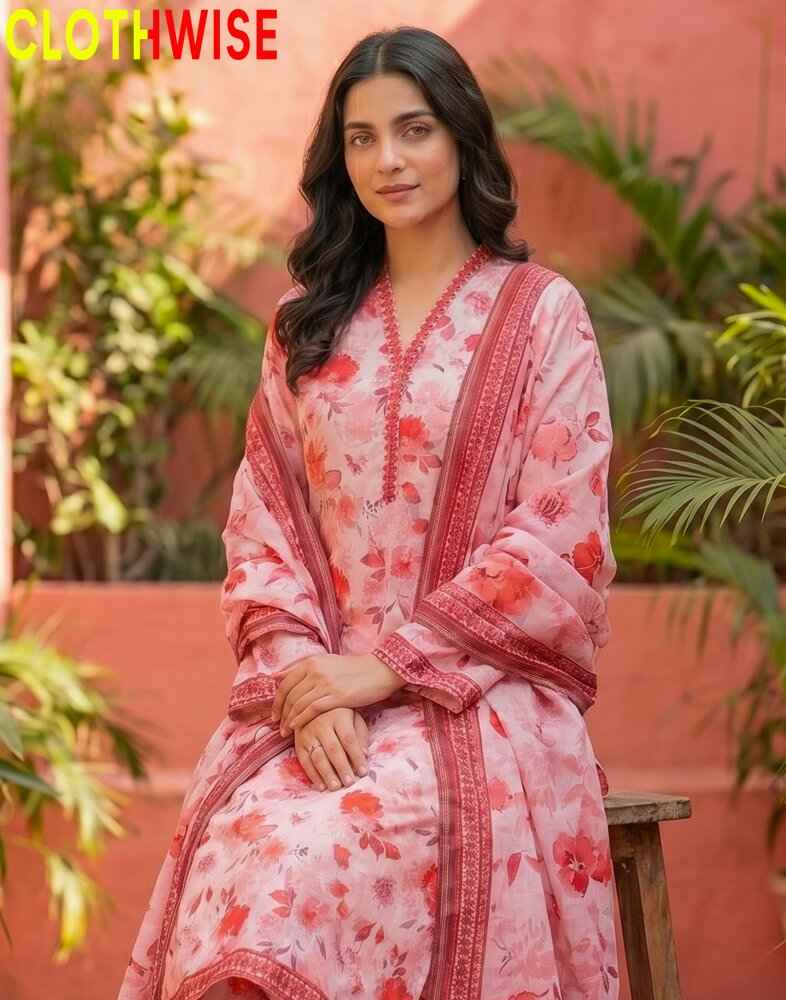 Zinnia Pink - Floral Print Summer Lawn 3PC with Lawn Dupatta