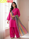 Ethnic Mirror Work - Magenta Pink Co-ord Set with Multicolor Chunri Dupatta - Pakistani Women Pret | CLOTHWISE