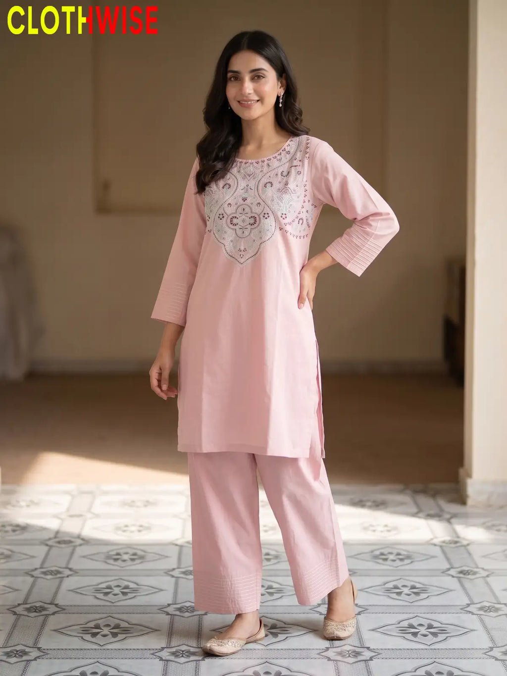 Nisa Embroidered Cotton Co-ord Set for Women | Clothwise