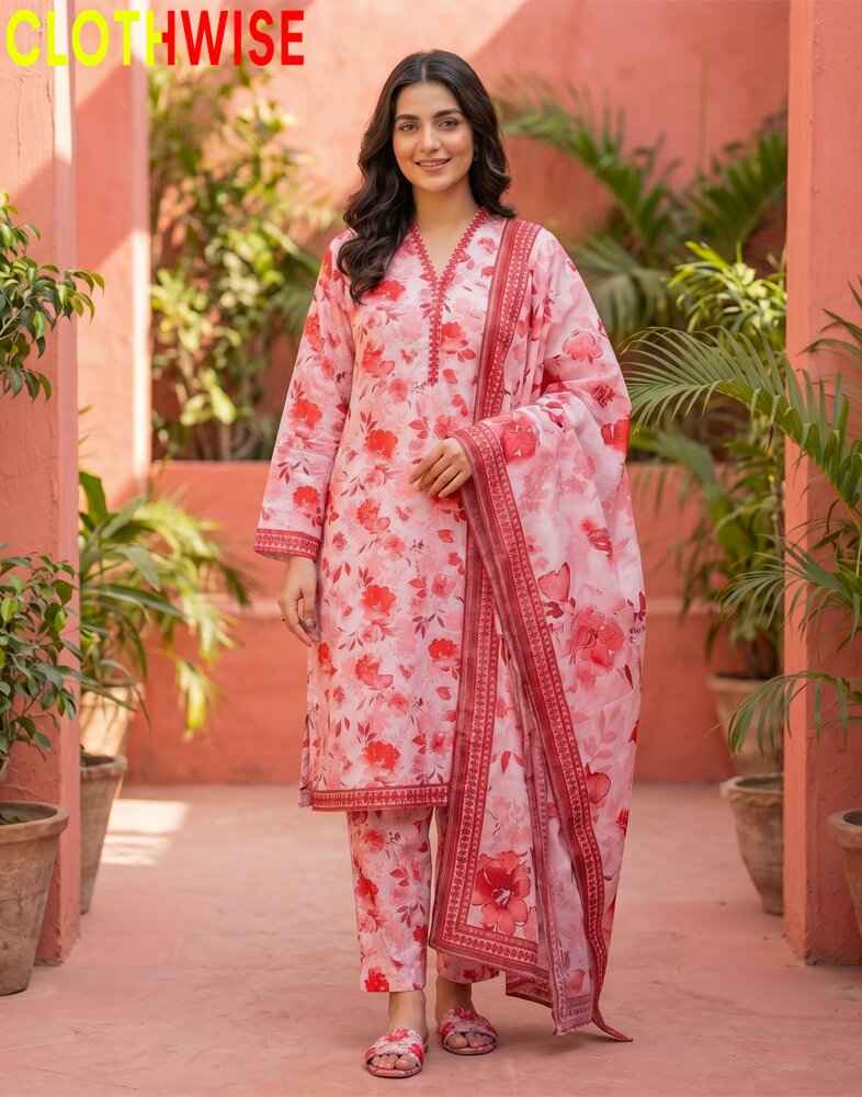 Zinnia Pink - Floral Print Summer Lawn 3PC with Lawn Dupatta