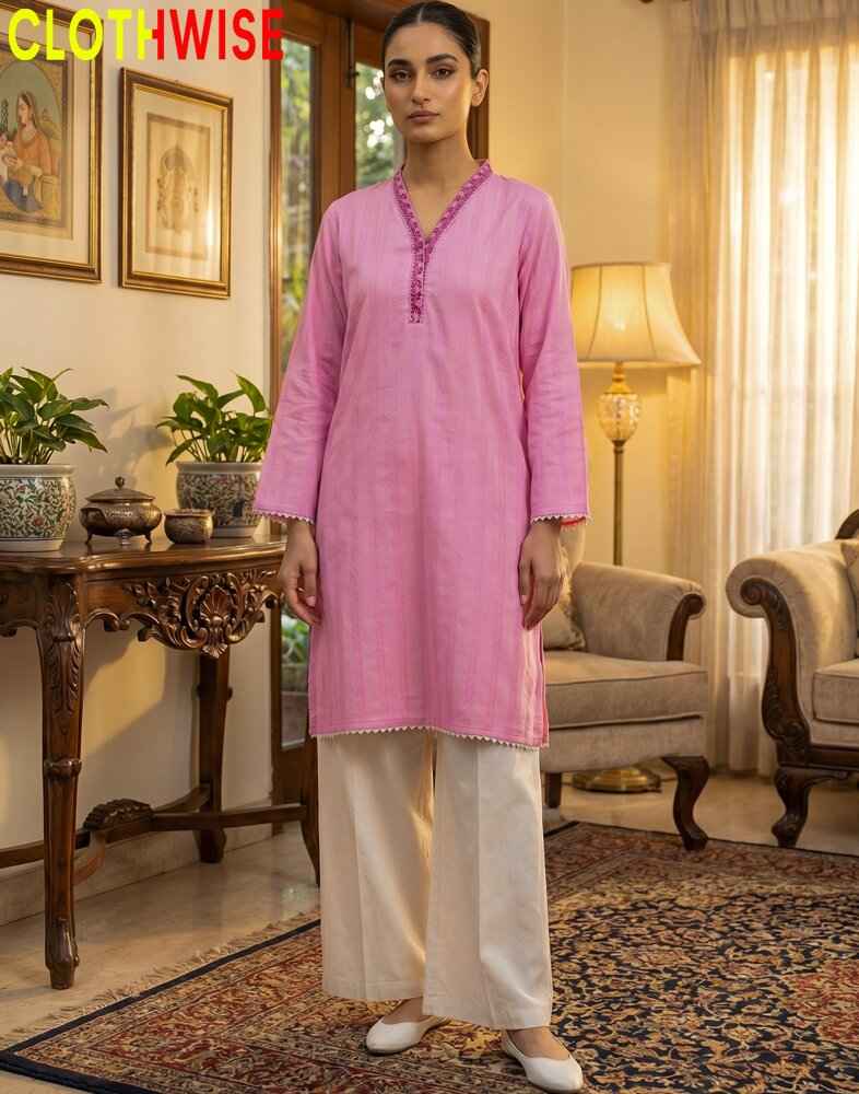 Lumiere – Pink Shirt with White Flapper Pant | 2 Piece Summer Set - Pakistani Women Pret | CLOTHWISE