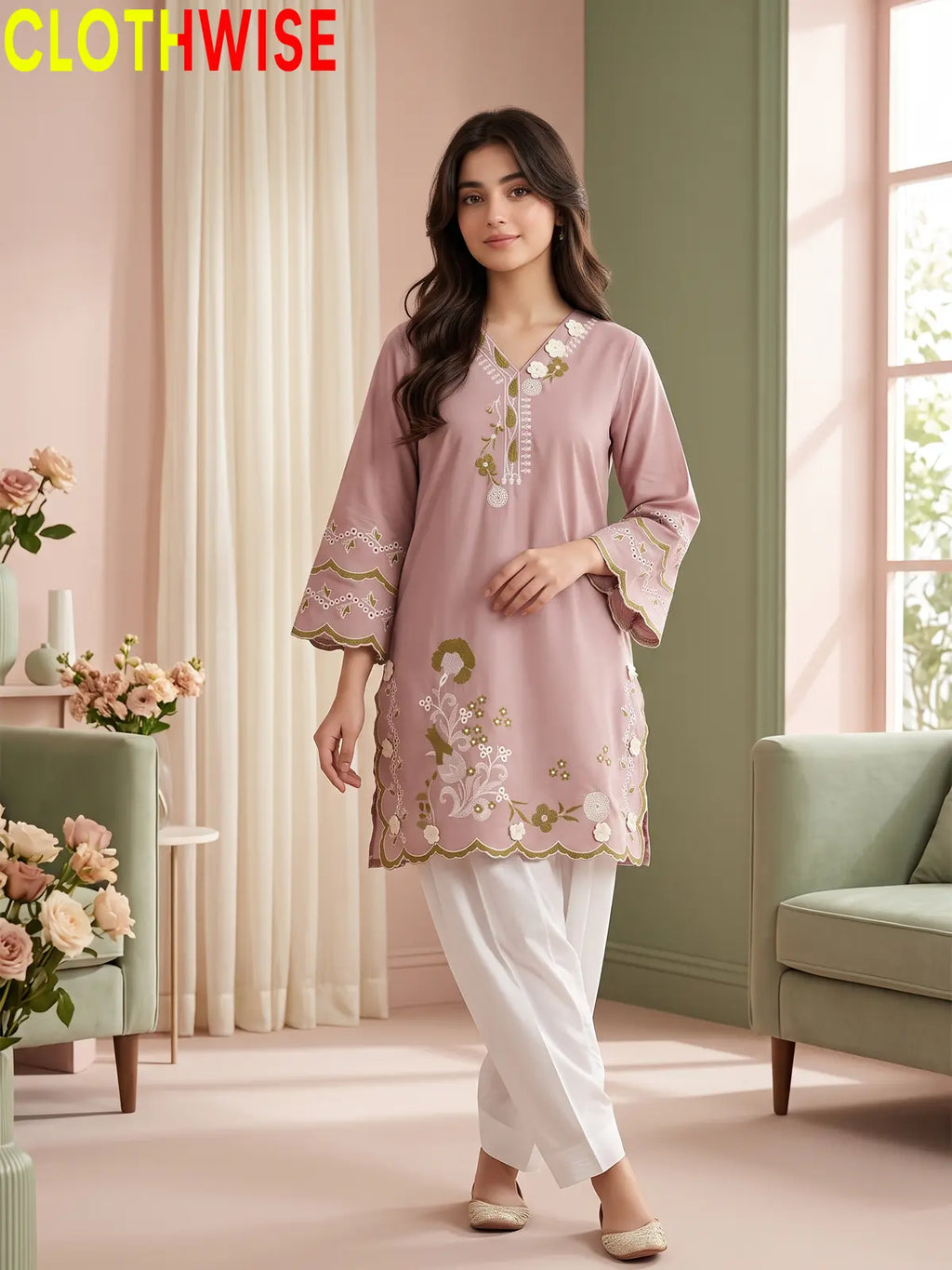 Amaltas – Embroidered Kurti with Shalwar | Women's 2 Piece Suit | Clothwise