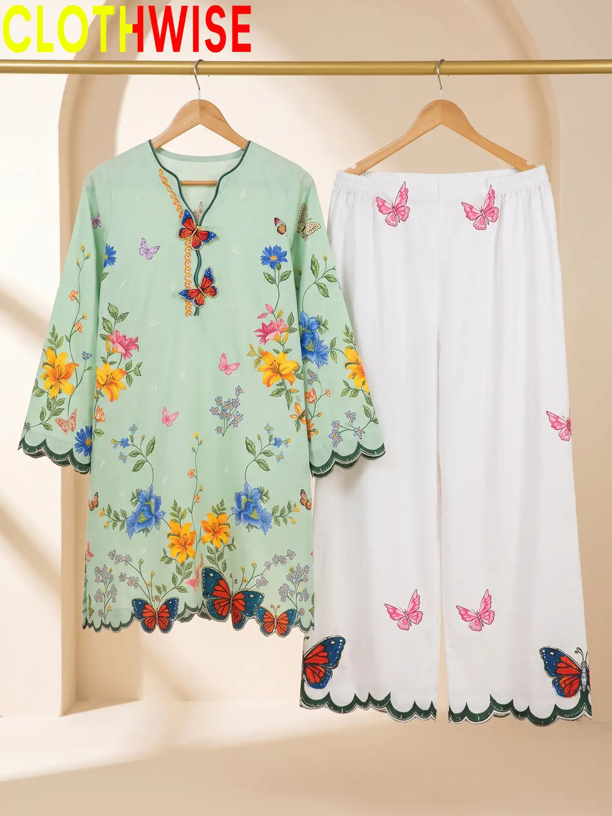 Titli - Floral Poly Lawn 2Pc Suit with Butterfly