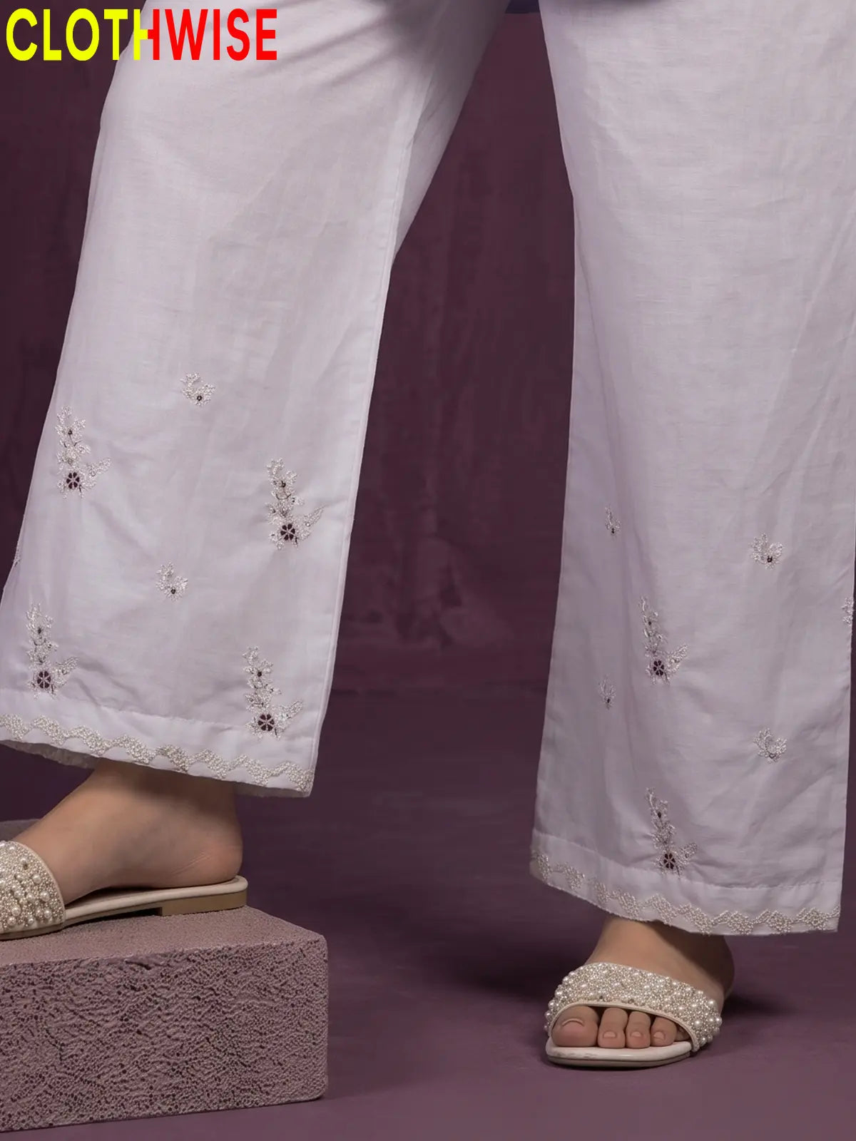 Zeenat Periwinkle sequin embroidered flapper trouser closeup