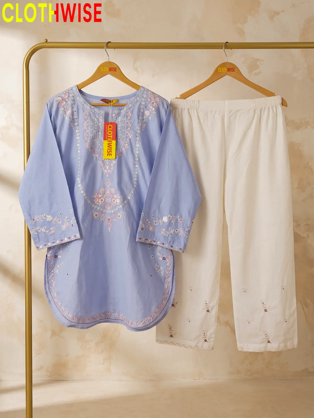 Zeenat Periwinkle 2-piece sequin embroidered suit - hanger display
