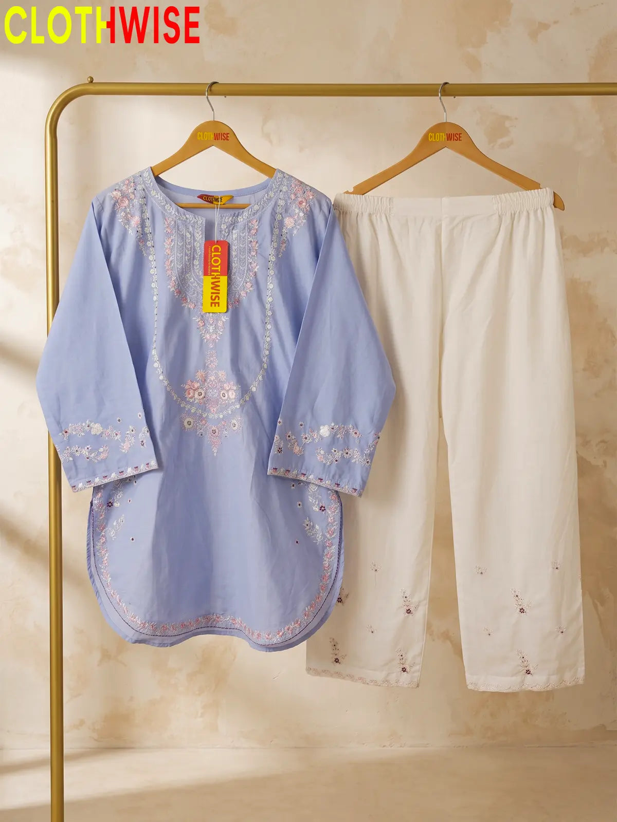 Zeenat Periwinkle 2-piece sequin embroidered suit - hanger display