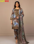 Sukoon – 40% OFF Brown Lycra Summer Silk 3-Piece Glitter Printed Embroidered Suit - Pakistani Women Pret | CLOTHWISE