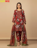Sukoon – 40% OFF Red Lycra Summer Silk 3-Piece Glitter Printed Embroidered Suit - Pakistani Women Pret | CLOTHWISE