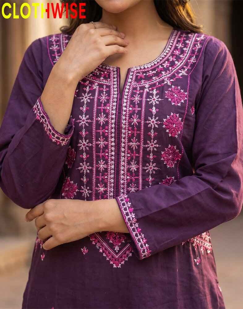 Purple embroidered traditional outfit with 'CLOTHWISE' branding.