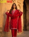 Ornate – Crimson Red Embroidered 3-Piece Lawn Suit with Chiffon Dupatta - Pakistani Women Pret | CLOTHWISE