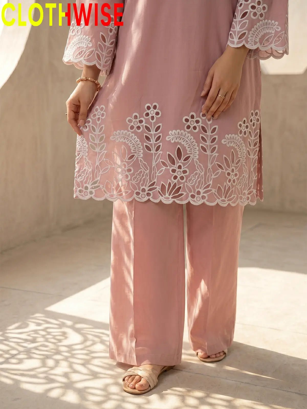 Flora Reign Rose Gold - 2 Pc Embroidered Cotton Co-ord Suit - Pakistani Women Pret | CLOTHWISE