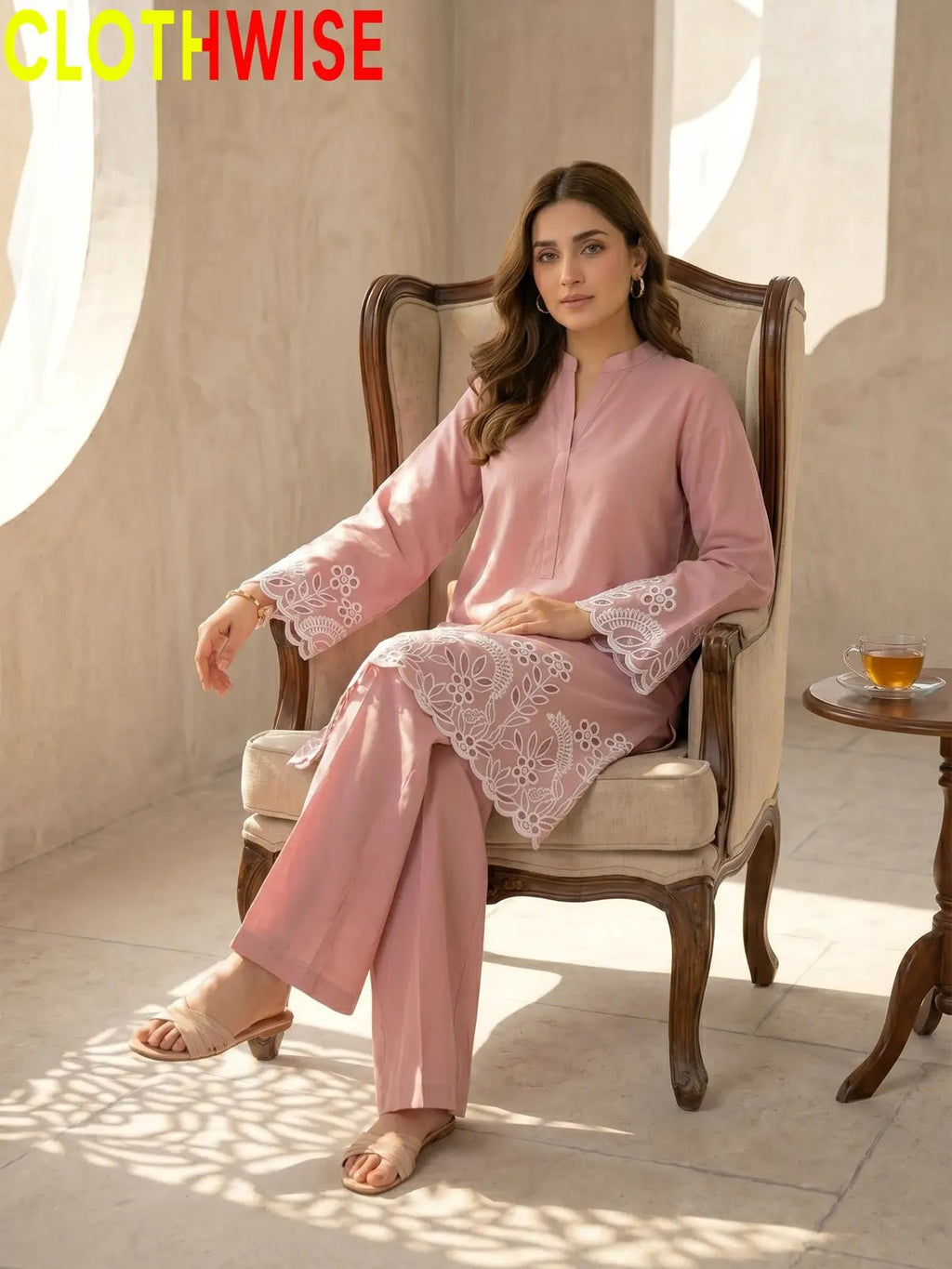 Flora Reign Rose Gold - 2 Pc Embroidered Cotton Co-ord Suit - Pakistani Women Pret | CLOTHWISE