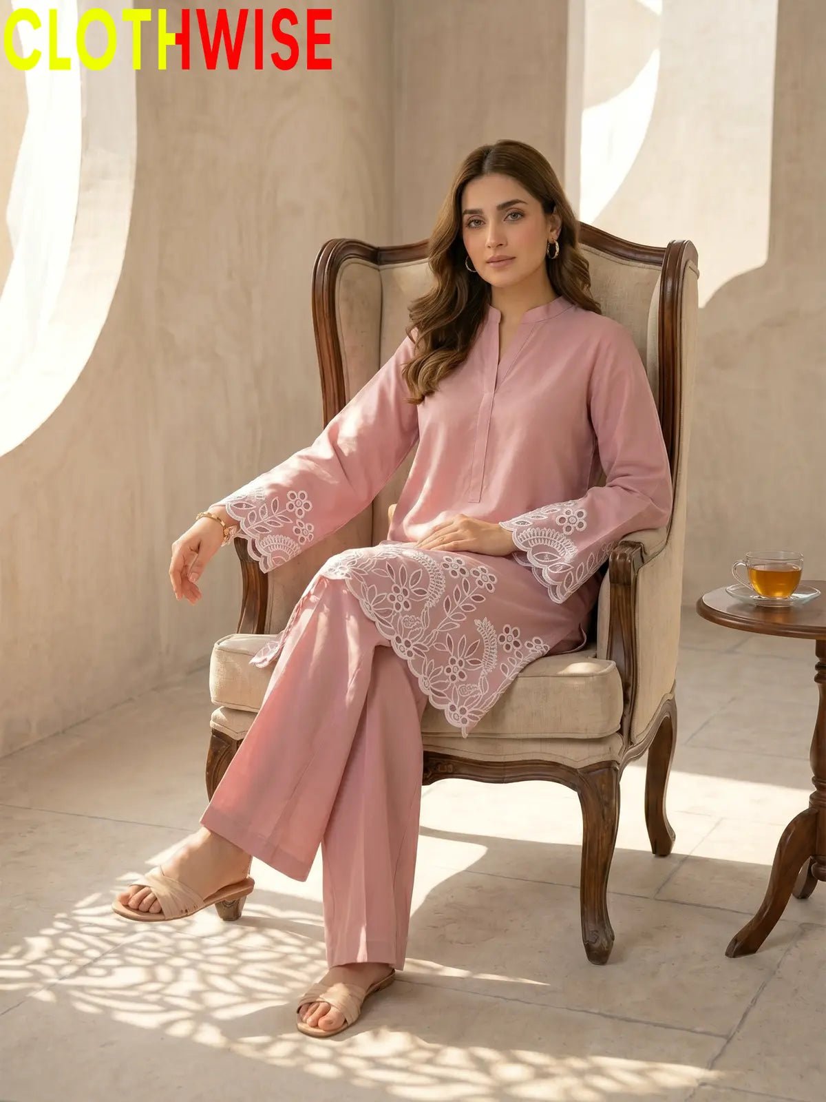Flora Reign Rose Gold - 2 Pc Embroidered Cotton Co-ord Suit - Pakistani Women Pret | CLOTHWISE