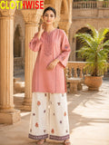 Anaya Rose Gold 2-piece embroidered cotton suit - standing view