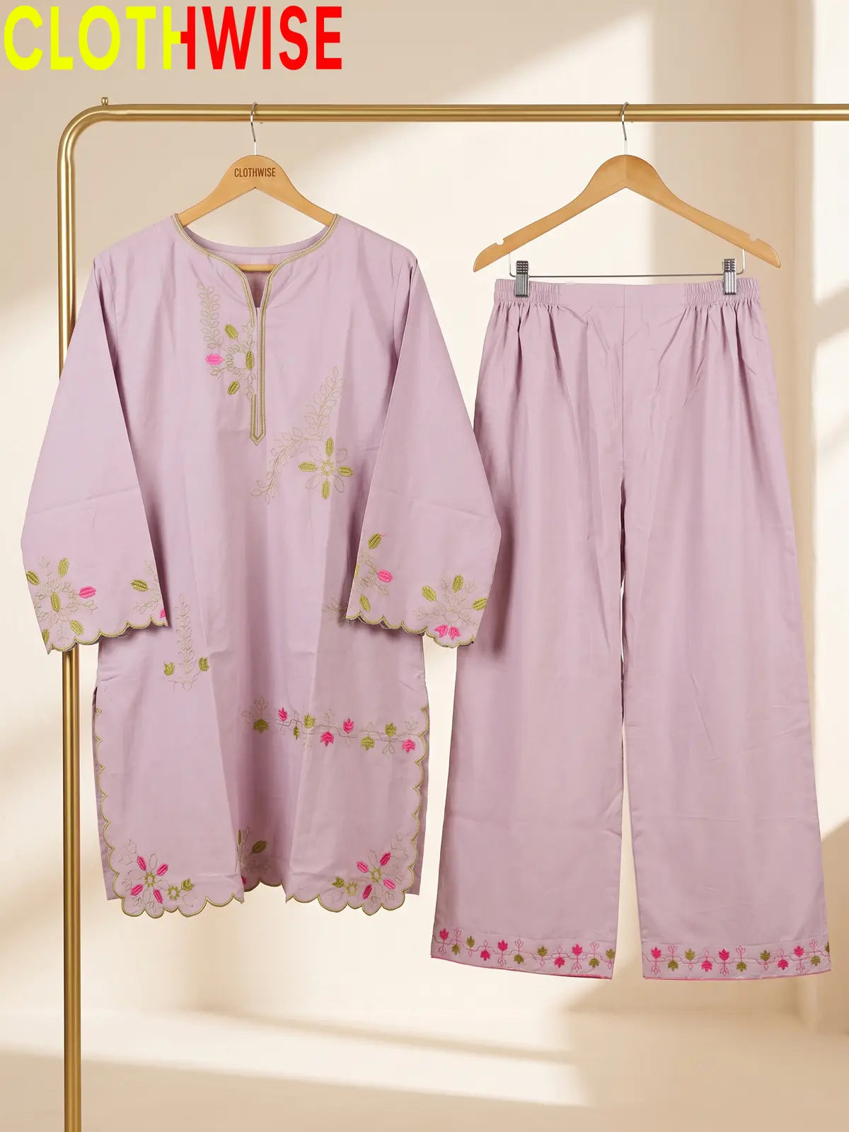 Amber Embroidered Cotton Co-Ord Set | Stitched 2 Piece Suit – CLOTHWISE